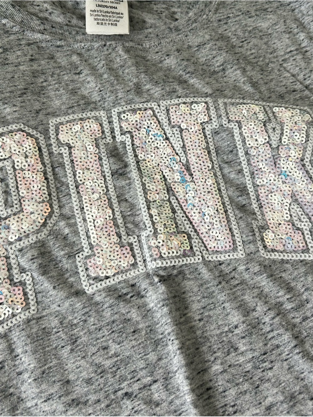 PINK Victoria's Secret Grey Tee with Iridescent Sequin Logo